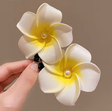 Load image into Gallery viewer, 2” & 2.75” Elegant White Plumeria & Pearl Foam Hair Clips