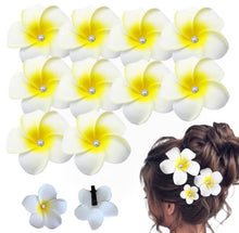 Load image into Gallery viewer, 2” & 2.75” Elegant White Plumeria & Pearl Foam Hair Clips