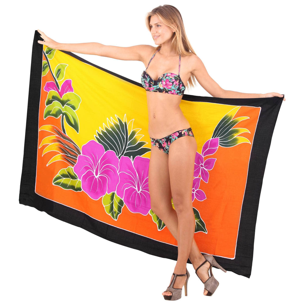 Women's Hand Painted Beach Wrap Tangerine Floral