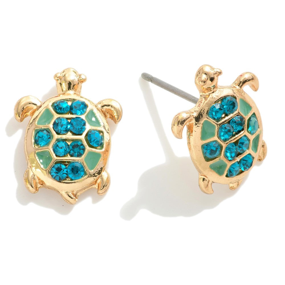 Rhinestone Studded Sea Turtle Stud Earrings