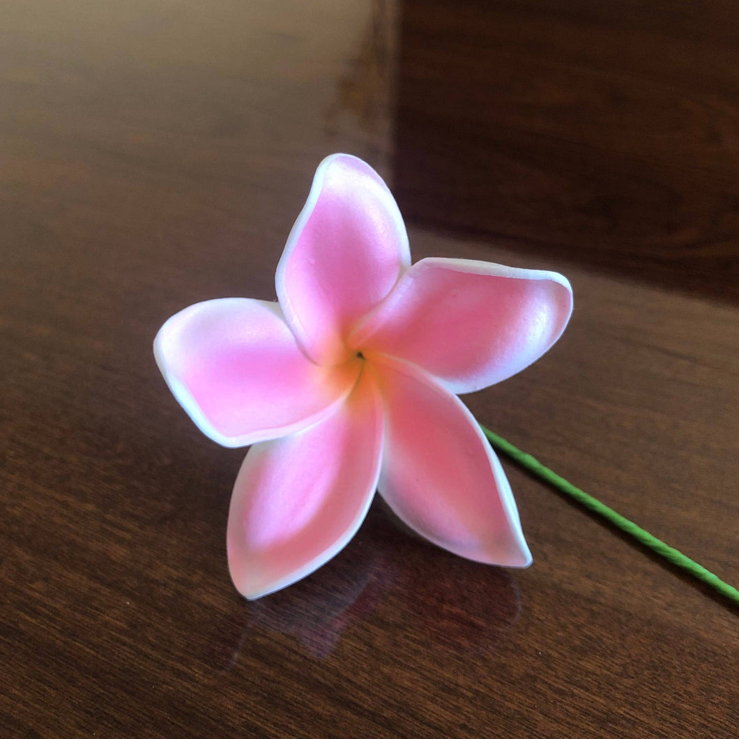 Plumeria Foam Flower with Stem Light Pink 2.25