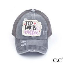 Load image into Gallery viewer, Top Knots &amp; Coffee Embroidered Patch Pony Cap
