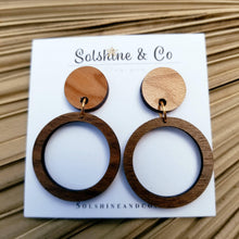 Load image into Gallery viewer, Hoopla Mixed Hardwood Cherry and Walnut Hoop Earrings
