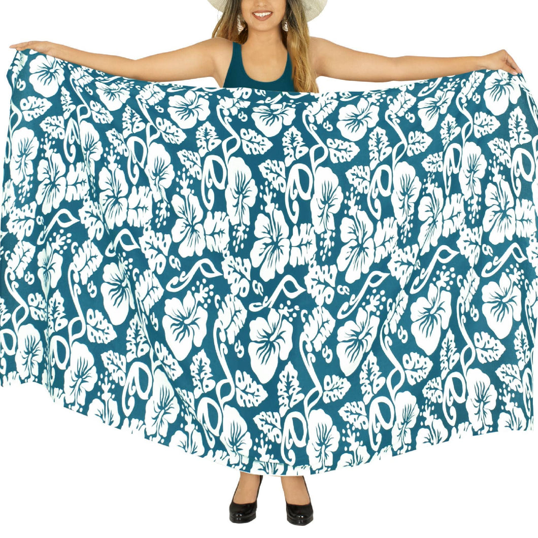 Women's Beach Wrap Floral Teal White