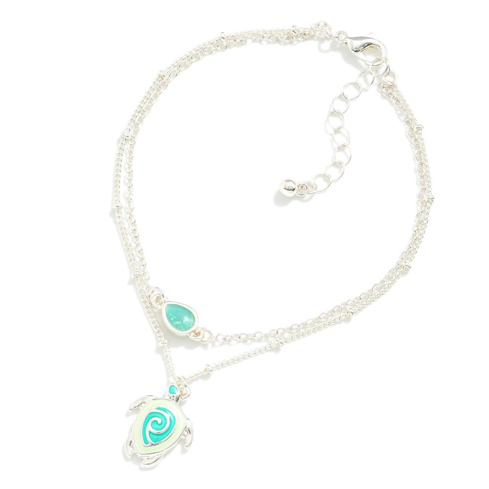 Layered Sea Turtle Charm Anklet