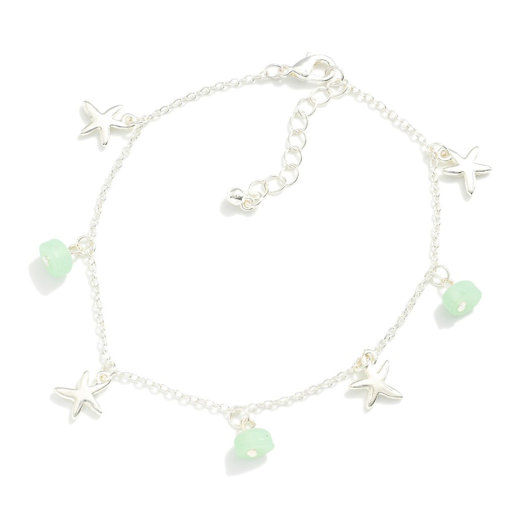 Anklet With Starfish Charms and Sea Glass Beads