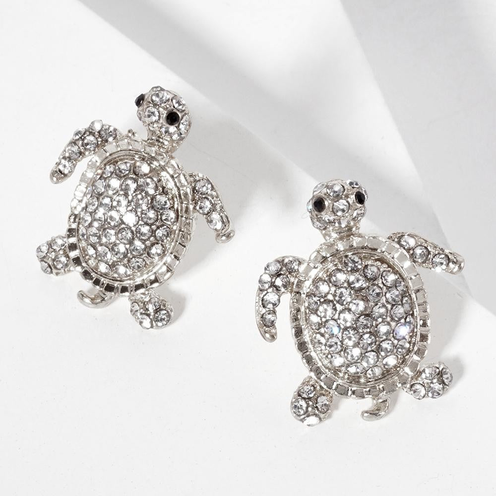 Rhinestone Studded Sea Turtle Earrings