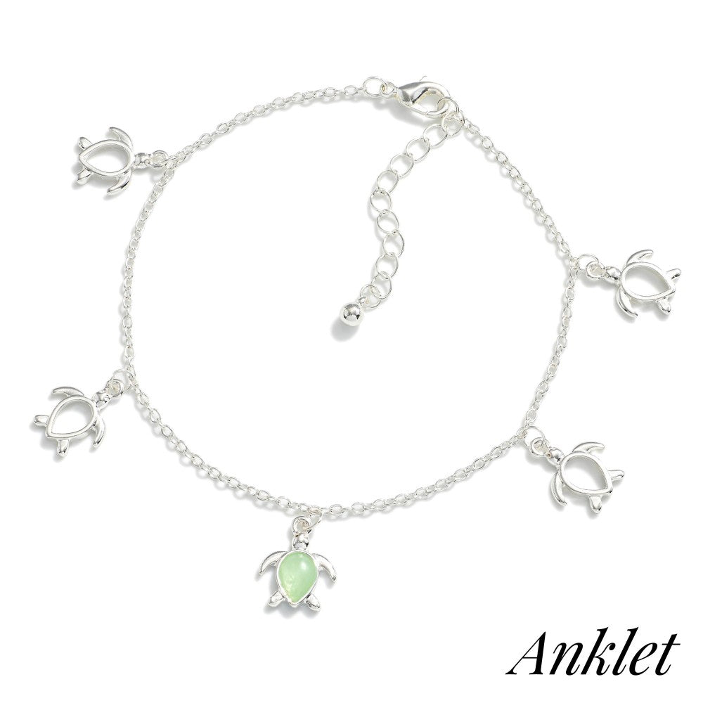 Silver Metal Anklet With Turtle Pendants