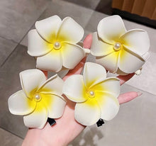 Load image into Gallery viewer, 2” &amp; 2.75” Elegant White Plumeria &amp; Pearl Foam Hair Clips
