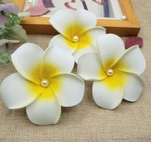 Load image into Gallery viewer, 2” &amp; 2.75” Elegant White Plumeria &amp; Pearl Foam Hair Clips
