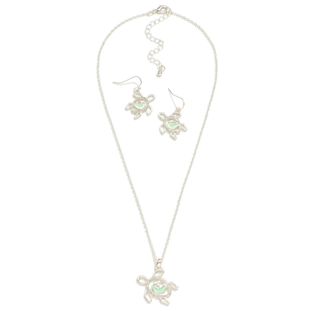 Sea Turtle Necklace & Drop Earrings Set