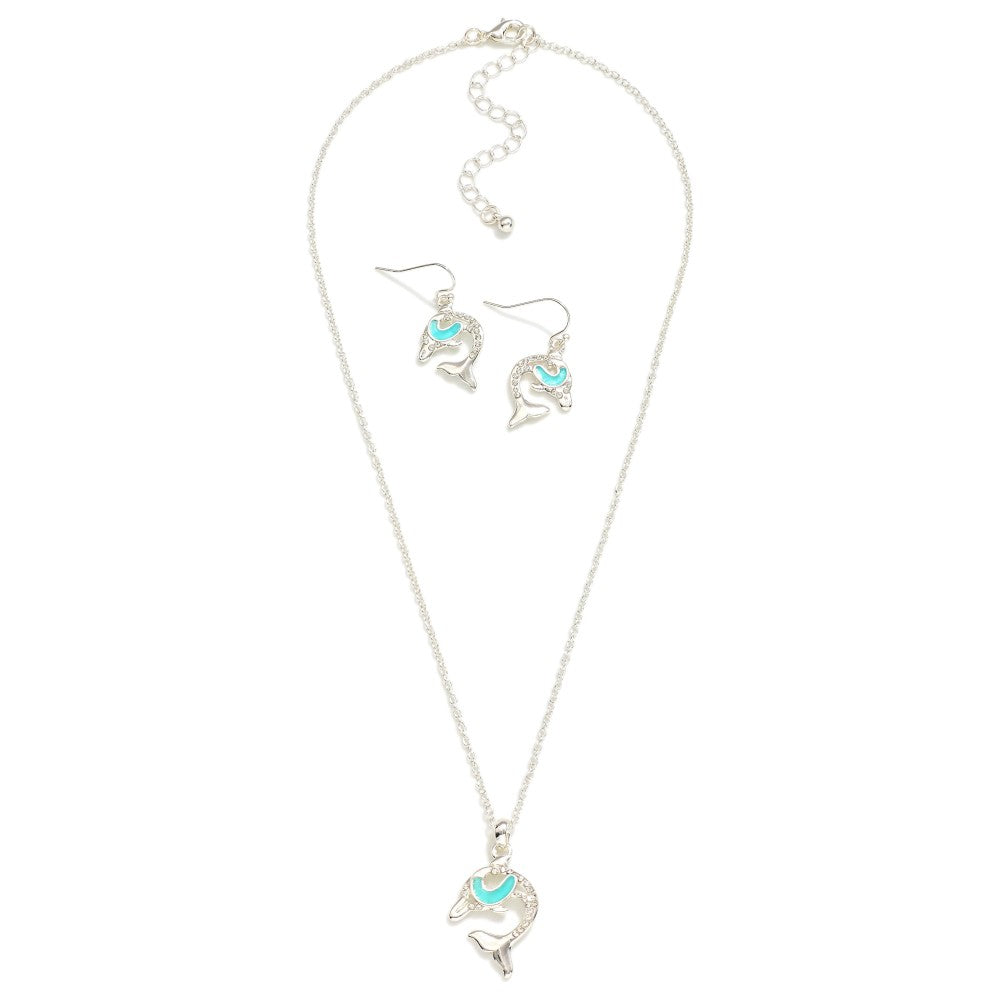 Dolphin Necklace & Drop Earrings Set