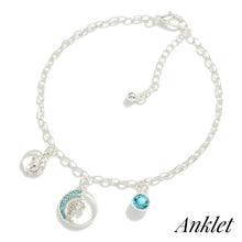 Load image into Gallery viewer, Silver Chain Link Anklet with Ocean Waves
