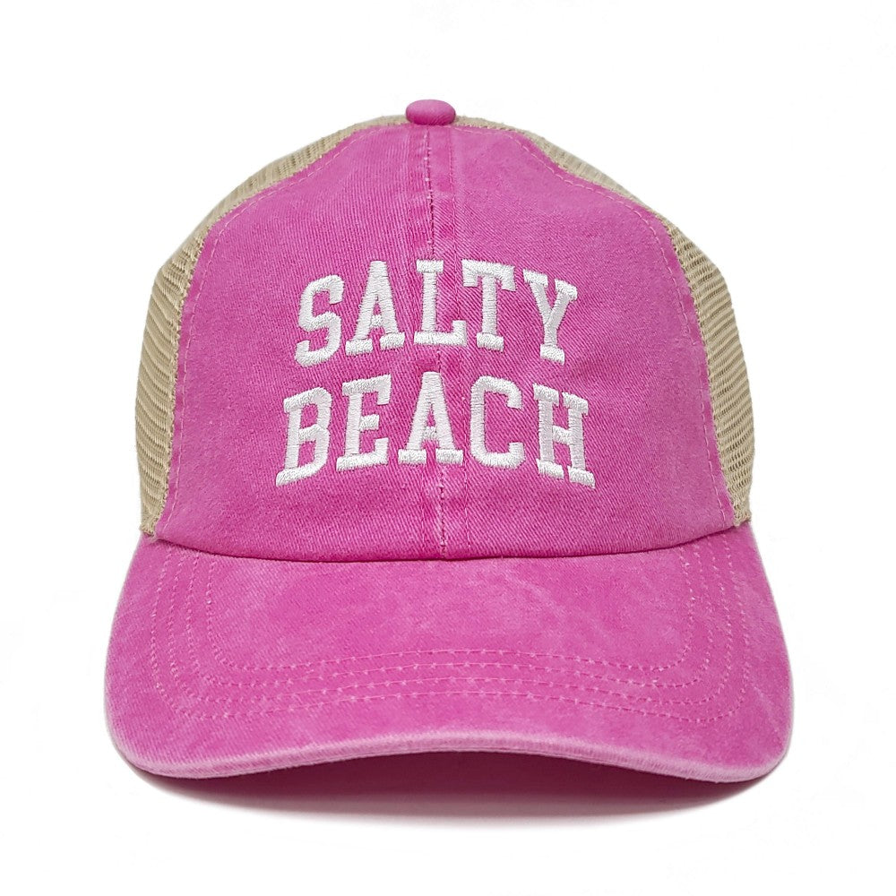 Embroidered Salty Beach Baseball Cap With Mesh Net Back