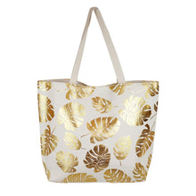 Load image into Gallery viewer, Large Beach Tote Featuring Metallic Palm Leaf Design
