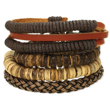 Load image into Gallery viewer, Rustic Textures Leather &amp; Wood Unisex Bracelet Set
