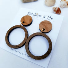 Load image into Gallery viewer, Hoopla Mixed Hardwood Cherry and Walnut Hoop Earrings
