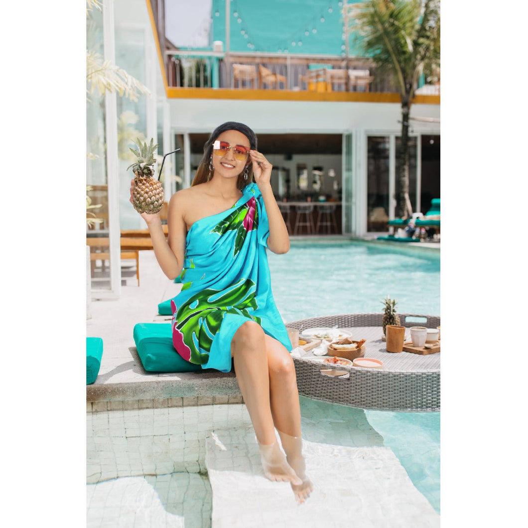 Women's Hand Painted Beach Wrap Sky, Hibiscus