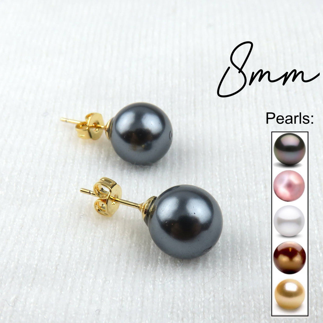 8mm Pearl Studs with Hamilton Gold