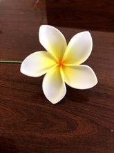 Load image into Gallery viewer, Plumeria Foam Flower with Stem White Yellow 3&quot;
